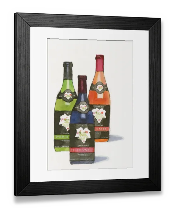 Framed Print : Illustration of bottles of locally produced Sarkoy wine Framed Print : Illustration of bottles of locally produced Sarkoy wine