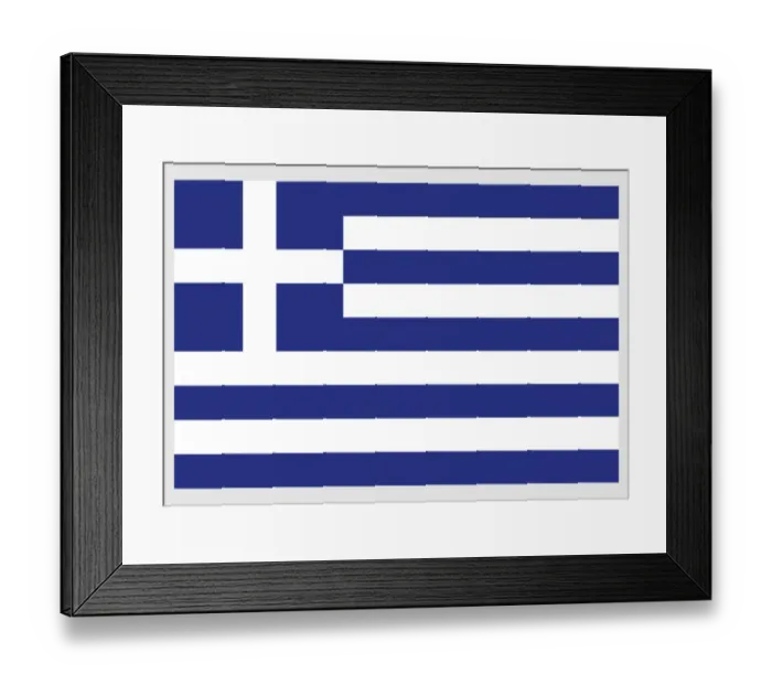 Framed Print : Illustration of flag of Greece, nine equal horizontal bands of blue and white, with white cross in blue canton near hoist Framed Print : Illustration of flag of Greece, nine equal horizontal bands of blue and white, with white cross in blue canton near hoist