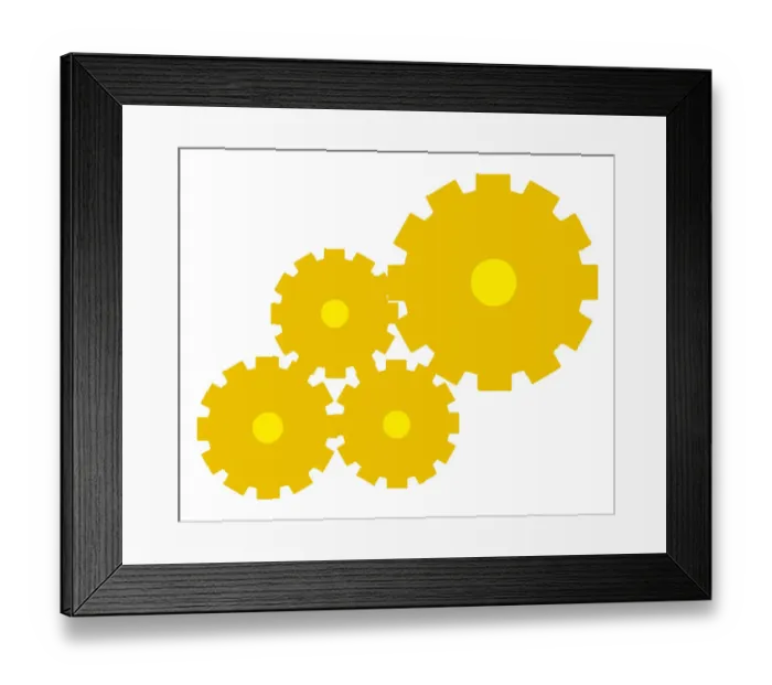 Framed Print : Digital illustration of yellow cogs Framed Print : Digital illustration of yellow cogs