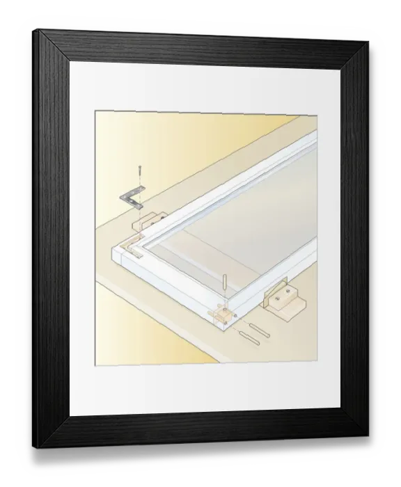 Framed Print : Digital illustration of securing loose joints in casement window with recessed metal angle and glued dowels driven into mortise-and-tenon joints Framed Print : Digital illustration of securing loose joints in casement window with recessed metal angle and glued dowels driven into mortise-and-tenon joints