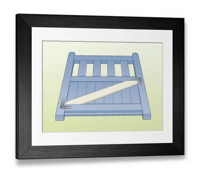 Framed Print : Digital Illustration showing diagonal brace on wooden gate, with joints reinforced by L-shaped brackets Framed Print : Digital Illustration showing diagonal brace on wooden gate, with joints reinforced by L-shaped brackets