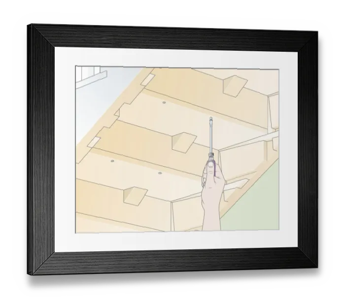 Framed Print : Digital illustration of screwing through tread into riser underneath staircase