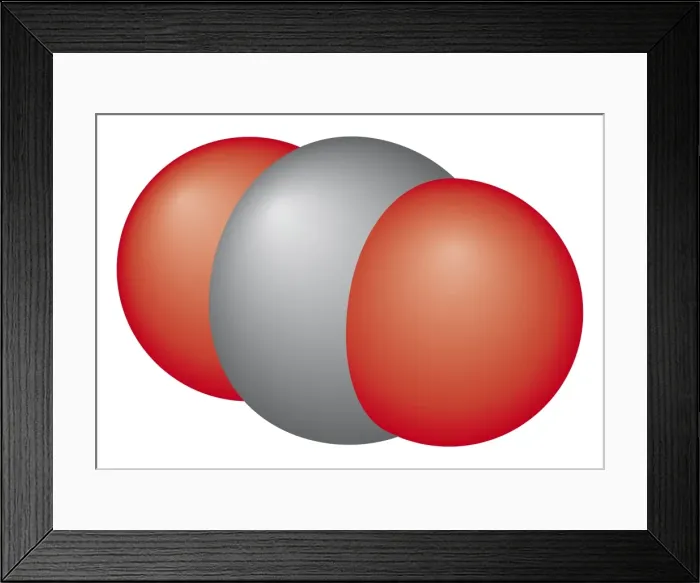 Framed Print : Three dimensional digital illustration of molecular structure of Carbon Dioxide