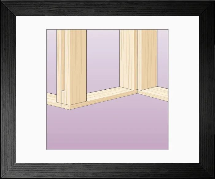 Framed Print : Digital illustration showing corner of partition wall and position of studs in wood Framed Print : Digital illustration showing corner of partition wall and position of studs in wood