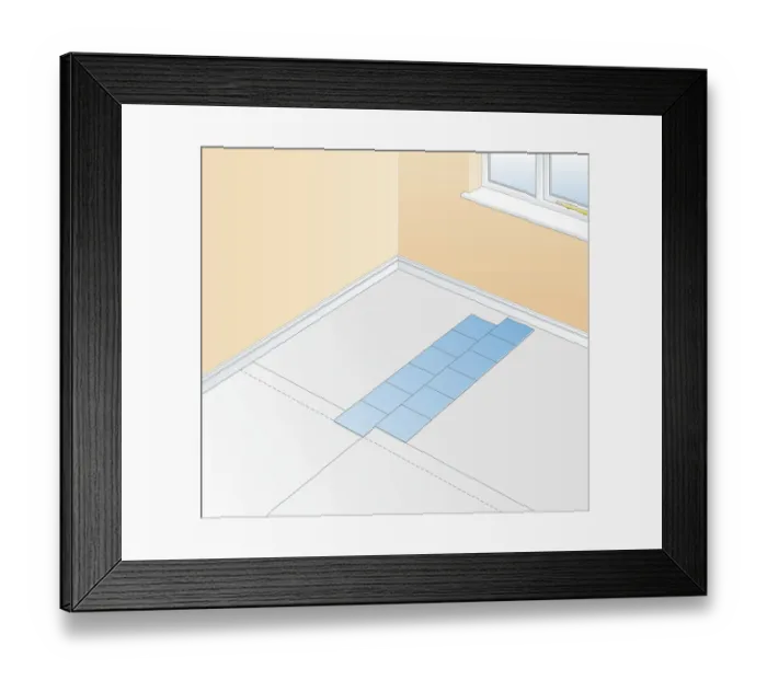 Framed Print : Digital illustration showing cross marked in room and dry-layed floor tiles used as guidance Framed Print : Digital illustration showing cross marked in room and dry-layed floor tiles used as guidance