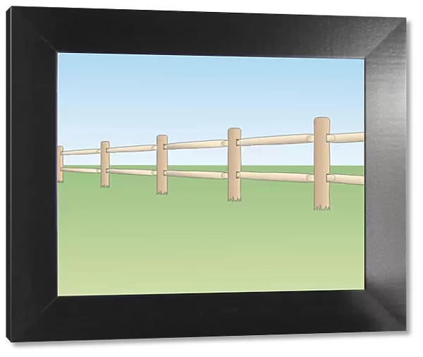 Digital illustration of post and rail ranch style fence