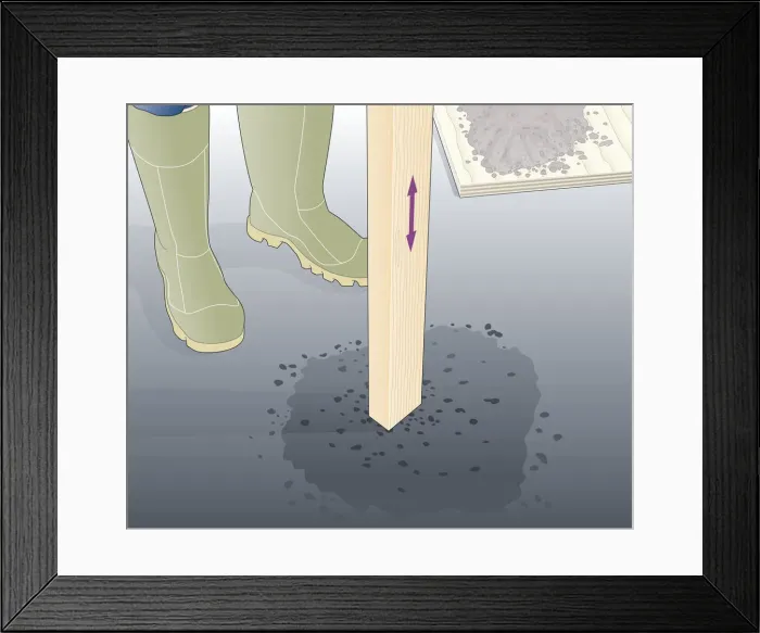 Framed Print : Illustration of tamping down asphalt using wooden post Framed Print : Illustration of tamping down asphalt using wooden post
