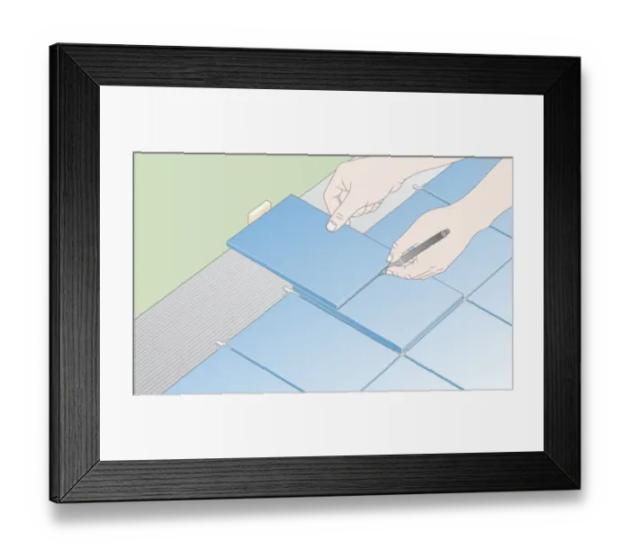 Framed Print : Digital Illustration showing how to mark cutting line along edge of floor tile Framed Print : Digital Illustration showing how to mark cutting line along edge of floor tile