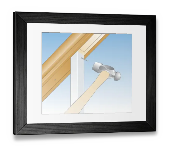 Framed Print : Digital illustration showing hammer nailed new baluster under handrail