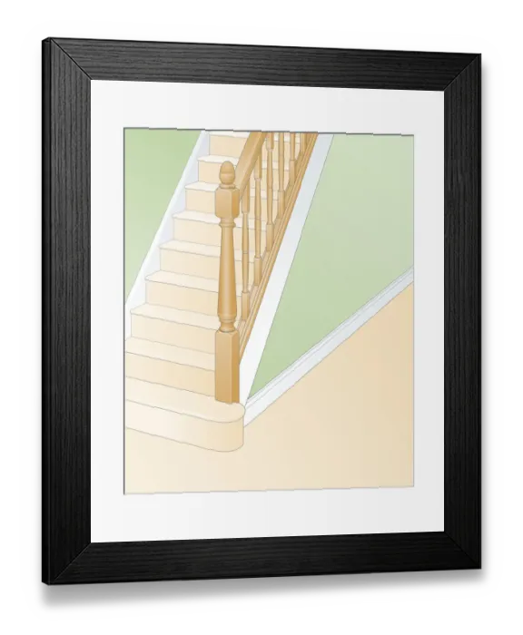 Framed Print : Digital Illustration of wooden balusters on staircase