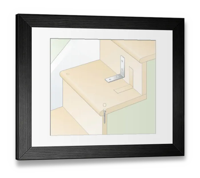 Framed Print : Digital illustration of reinforcing joints between riser and tread using covered screws and recessed brackets Framed Print : Digital illustration of reinforcing joints between riser and tread using covered screws and recessed brackets