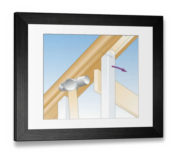 Framed Print : Digital illustration of how to free baluster by using hammer tapped against offcut