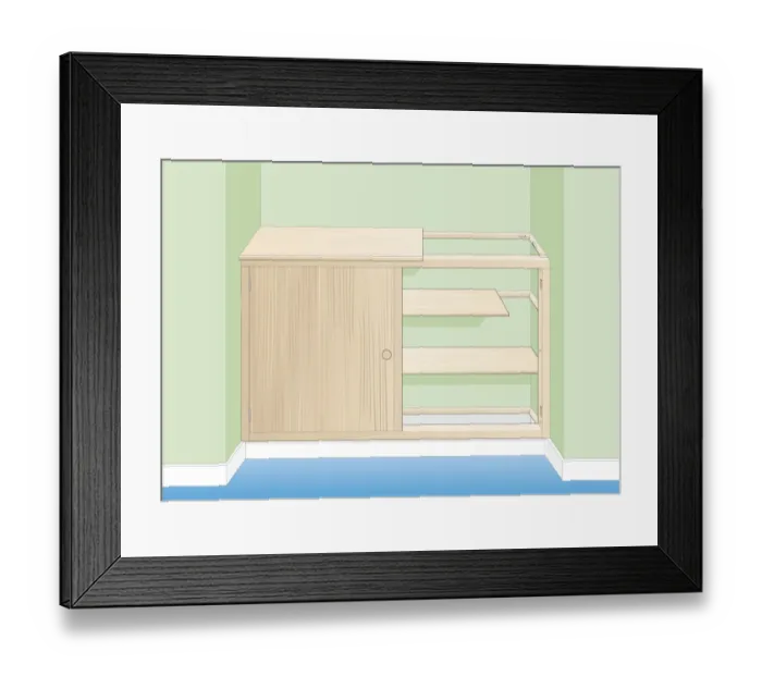 Framed Print : Digital illustration of partially constructed cupboard with timber frame Framed Print : Digital illustration of partially constructed cupboard with timber frame