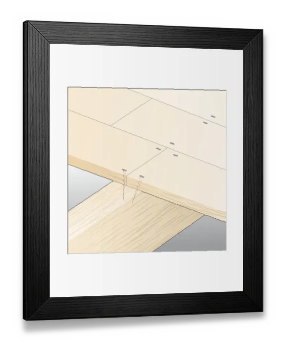 Framed Print : Digital illustration showing timber floorboards nailed to joist Framed Print : Digital illustration showing timber floorboards nailed to joist