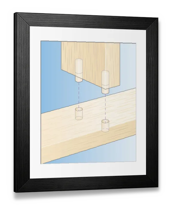 Framed Print : Digital Illustration showing how to join two pieces of wood using dowel joints Framed Print : Digital Illustration showing how to join two pieces of wood using dowel joints