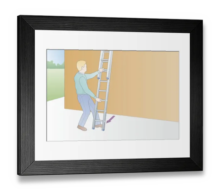 Framed Print : Digital illustration safely positioning ladder against outside wall Framed Print : Digital illustration safely positioning ladder against outside wall