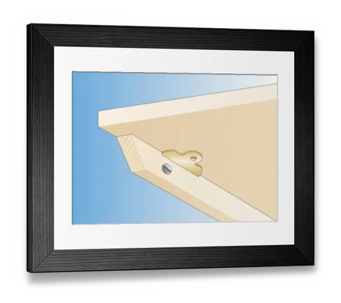 Framed Print : Digital illustration of recessed glass plate screwed into shelf from below Framed Print : Digital illustration of recessed glass plate screwed into shelf from below