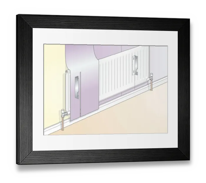 Framed Print : Digital illustration of vertical slit in wallpaper to fit over radiator bracket Framed Print : Digital illustration of vertical slit in wallpaper to fit over radiator bracket