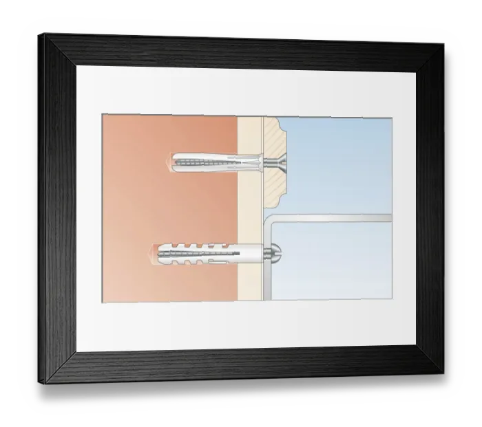 Framed Print : Cross section digital Illustration of general purpose and nylon wallplugs securing screws in solid wall through timber and metal Framed Print : Cross section digital Illustration of general purpose and nylon wallplugs securing screws in solid wall through timber and metal