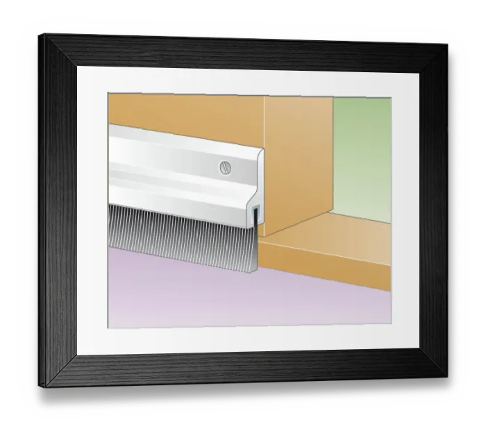 Framed Print : Digital illustration of draughtproofing brush strip on bottom edge of door Framed Print : Digital illustration of draughtproofing brush strip on bottom edge of door
