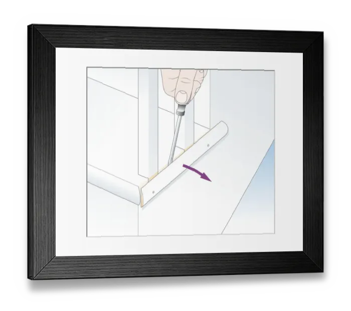 Framed Print : Digital illustration showing how to prise off planted moulding between balusters using flat-head screwdriver Framed Print : Digital illustration showing how to prise off planted moulding between balusters using flat-head screwdriver