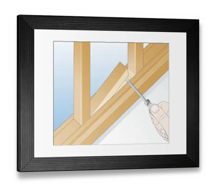 Framed Print : Digital illustration of using flat edge screwdriver to prise out spacer between balusters Framed Print : Digital illustration of using flat edge screwdriver to prise out spacer between balusters