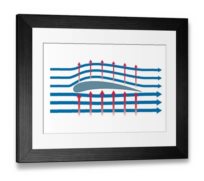 Framed Print : Digital illustration representing aerodynamics of birds wing, forming curved shape along upper surface known as aerofoil Framed Print : Digital illustration representing aerodynamics of birds wing, forming curved shape along upper surface known as aerofoil