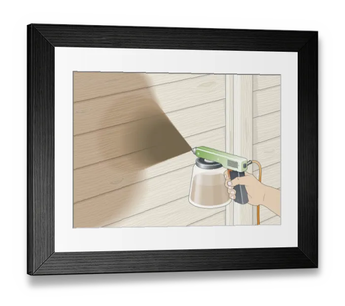 Framed Print : Digital illustration of using spray gun to carefully apply creosote on to garden fence Framed Print : Digital illustration of using spray gun to carefully apply creosote on to garden fence