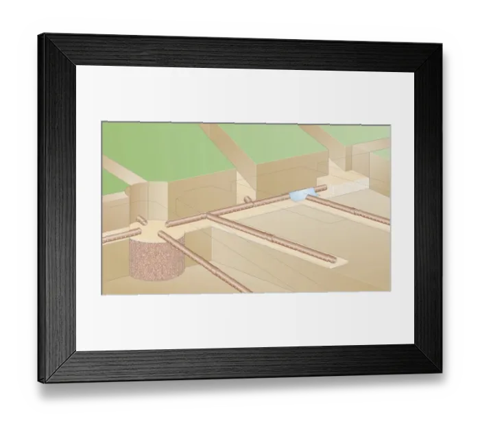 Framed Print : Digital illustration of underground land drainage system in garden Framed Print : Digital illustration of underground land drainage system in garden