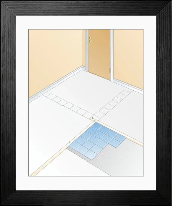 Framed Print : Digital illustration showing planning of tiled floor with battens, central line, and laid tiles Framed Print : Digital illustration showing planning of tiled floor with battens, central line, and laid tiles