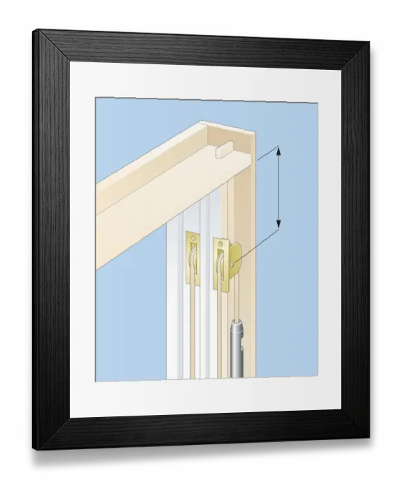 Framed Print : Digital illustration of pulley and cord on box frame of sash window