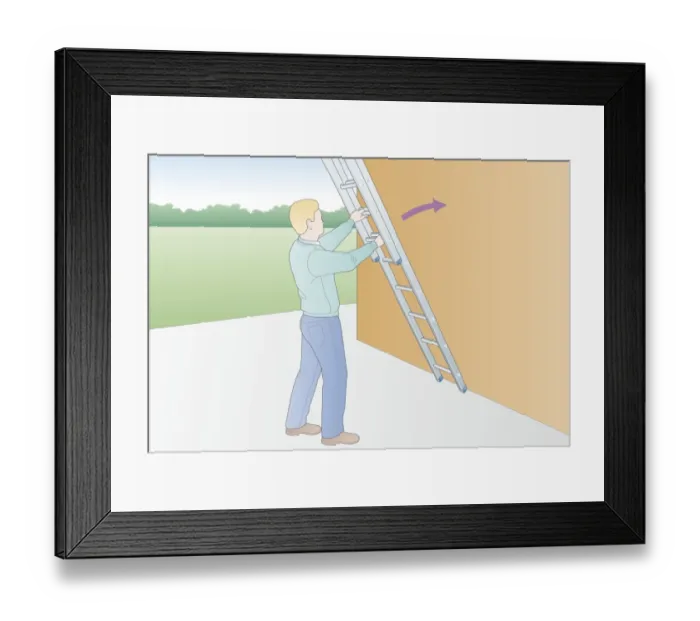 Framed Print : Digital illustration of man holding extension ladder against outside wall Framed Print : Digital illustration of man holding extension ladder against outside wall