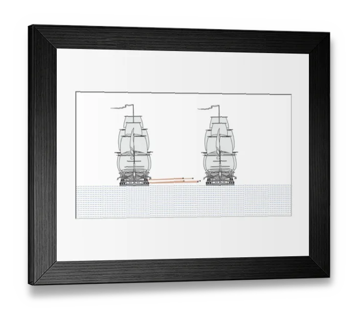 Framed Print : Digital illustration showing flat trajectory of cannonballs fired from fully rigged 18th -19th century battleship Framed Print : Digital illustration showing flat trajectory of cannonballs fired from fully rigged 18th -19th century battleship