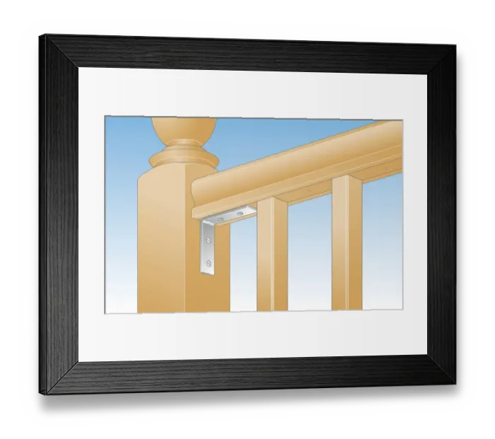 Framed Print : Digital illustration loose handrail secured to newel post with metal bracket Framed Print : Digital illustration loose handrail secured to newel post with metal bracket