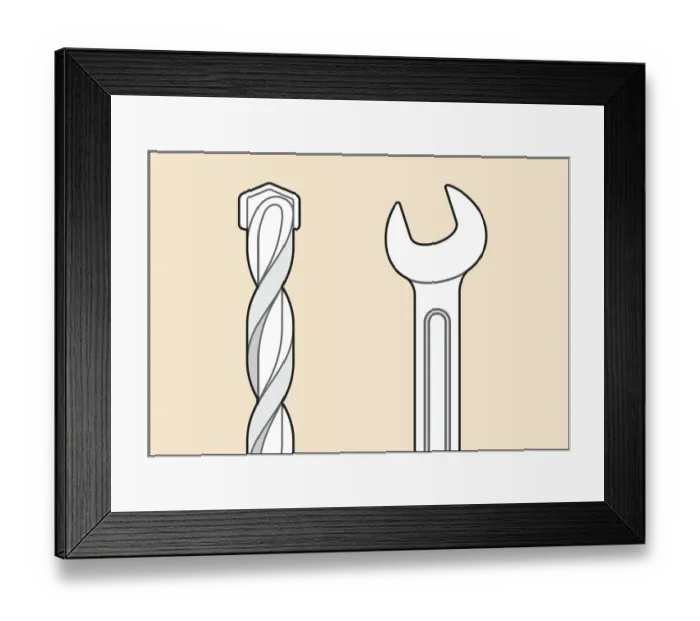 Framed Print : Digital illustration drill bit and spanner Framed Print : Digital illustration drill bit and spanner