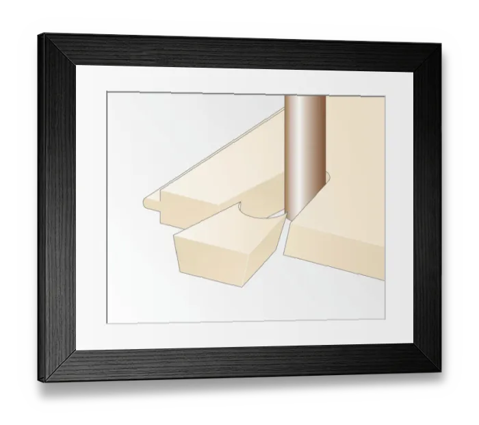 Framed Print : Digital illustration showing dovetail cut from wooden floor to fit around pipe Framed Print : Digital illustration showing dovetail cut from wooden floor to fit around pipe