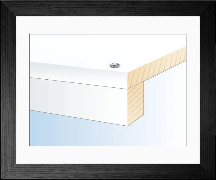 Framed Print : Digital illustration of wooden batten screwed to underside of shelf front Framed Print : Digital illustration of wooden batten screwed to underside of shelf front