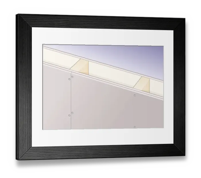 Framed Print : Digital Illustration showing cement fibreboard lining plasterboard wall constructed on timber frame Framed Print : Digital Illustration showing cement fibreboard lining plasterboard wall constructed on timber frame