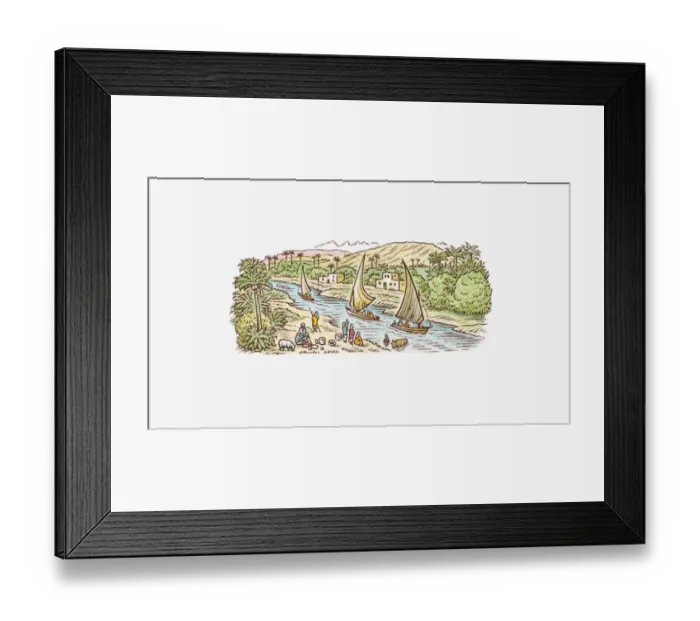 Framed Print : Illustration of felucca boats on Egypts River Nile Framed Print : Illustration of felucca boats on Egypts River Nile