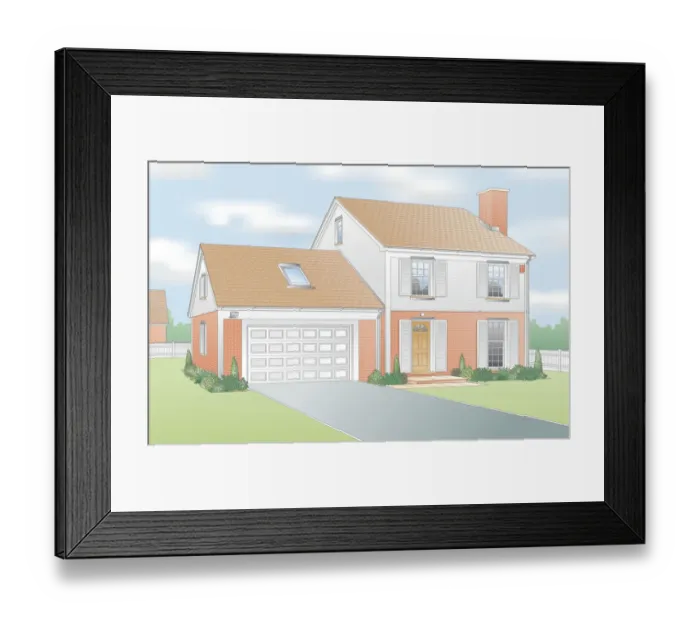 Framed Print : Digital illustration showing suburban house with secure doors and windows, and garage extension