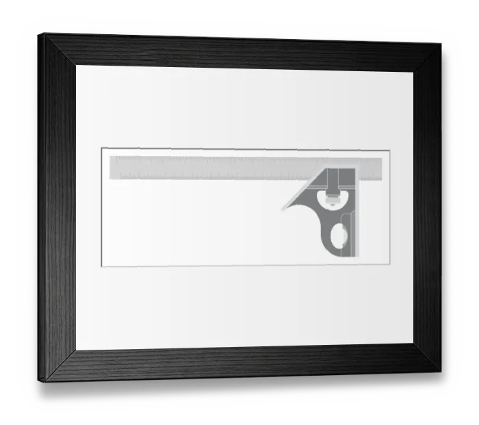 Framed Print : Black and white illustration of combination square Framed Print : Black and white illustration of combination square