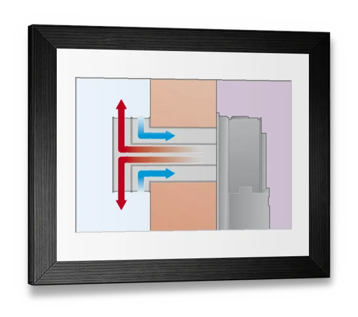 Framed Print : Cross section digital Illustration representing direction of gas fire fumes out, and air in, using flue on outside wall Framed Print : Cross section digital Illustration representing direction of gas fire fumes out, and air in, using flue on outside wall