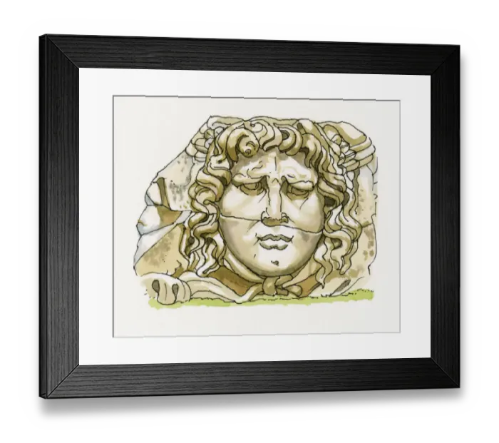 Framed Print : Illustration of head of Medusa at Temple of Apollo, Didyma, Turkey Framed Print : Illustration of head of Medusa at Temple of Apollo, Didyma, Turkey