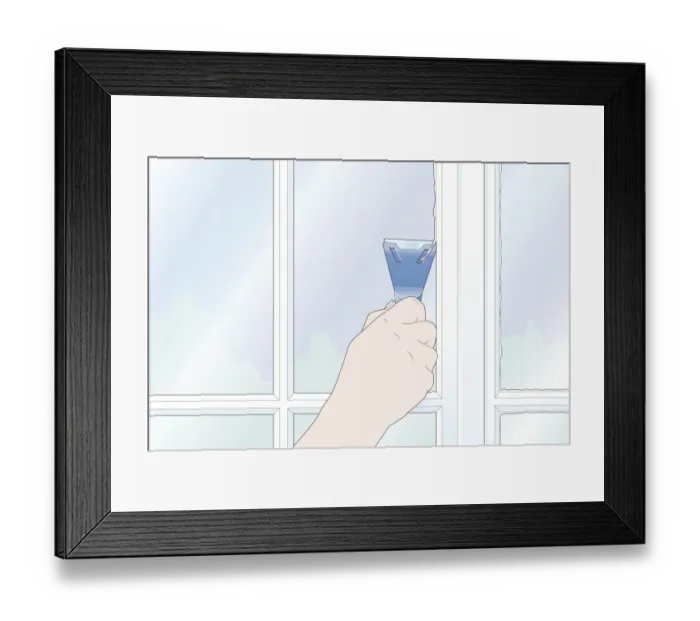 Framed Print : Digital Illustration showing how to use scraper to remove excess paint from window Framed Print : Digital Illustration showing how to use scraper to remove excess paint from window
