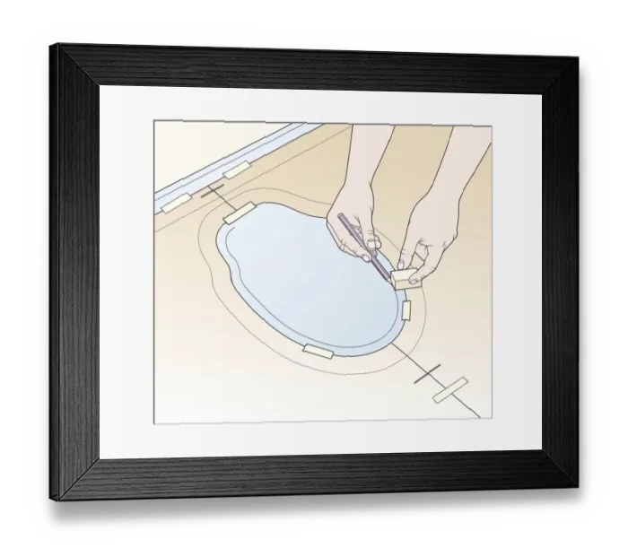 Framed Print : Digital illustration of reverse scribing on paper template at base of toilet using pencil and wood block Framed Print : Digital illustration of reverse scribing on paper template at base of toilet using pencil and wood block