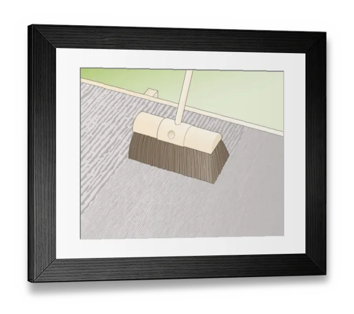 Framed Print : Digital illustration using stiff broom to lightly sweep over wet, leveled concrete path Framed Print : Digital illustration using stiff broom to lightly sweep over wet, leveled concrete path