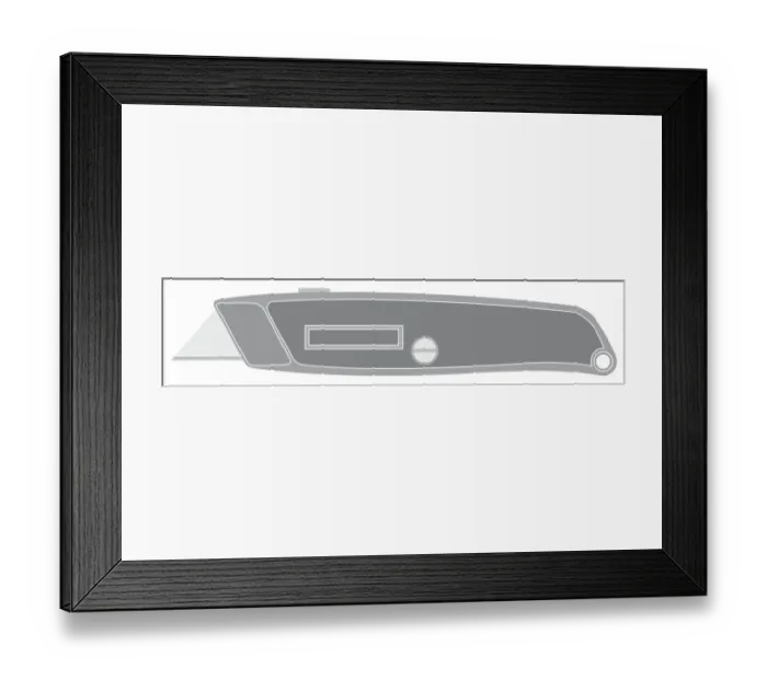 Framed Print : Black and white digital illustration of craft knife