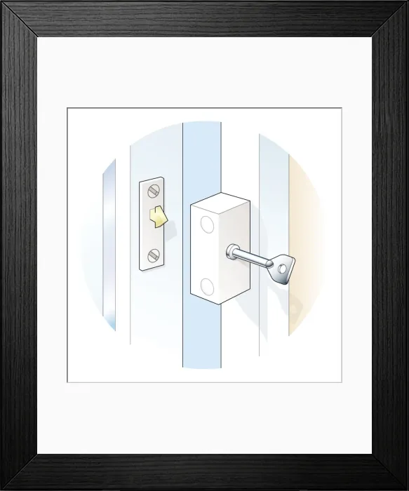 Framed Print : Digital Illustration of automatic casement window lock Framed Print : Digital Illustration of automatic casement window lock