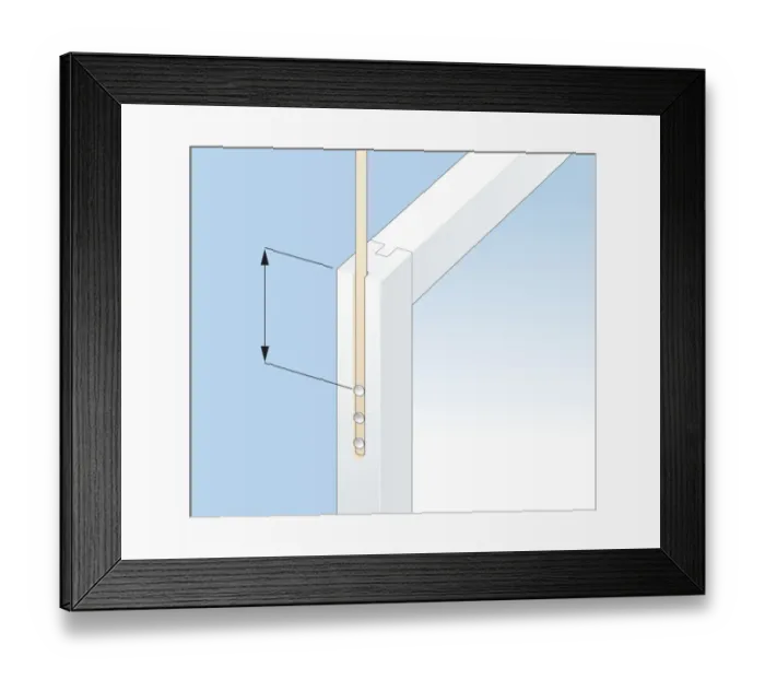 Framed Print : Digital illustration of 25 mm of cord nailed to sash window Framed Print : Digital illustration of 25 mm of cord nailed to sash window