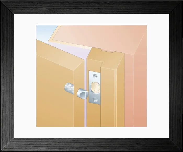 Framed Print : Digital illustration showing hinge bolt and locking plate on doorframe Framed Print : Digital illustration showing hinge bolt and locking plate on doorframe